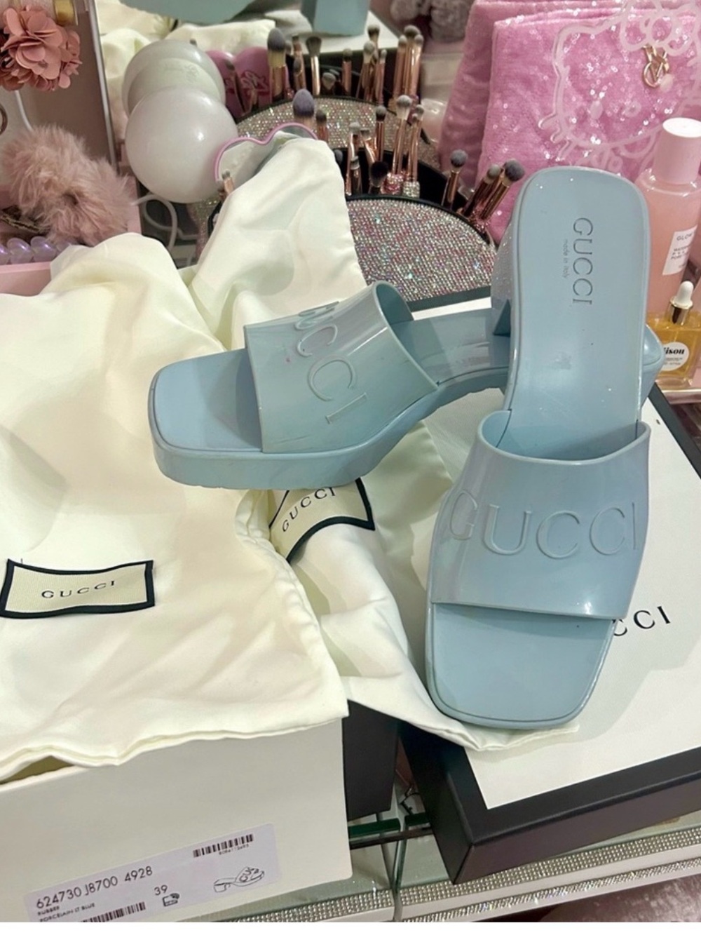 Authentic GUCCI Rubber Slide Sandal - Light Blue Size: G 39 - US 9 - Picture 3 of 4